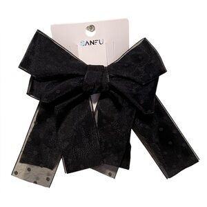 SANFU Black Sheer Polkadot Bow Hair Clip/Barrette